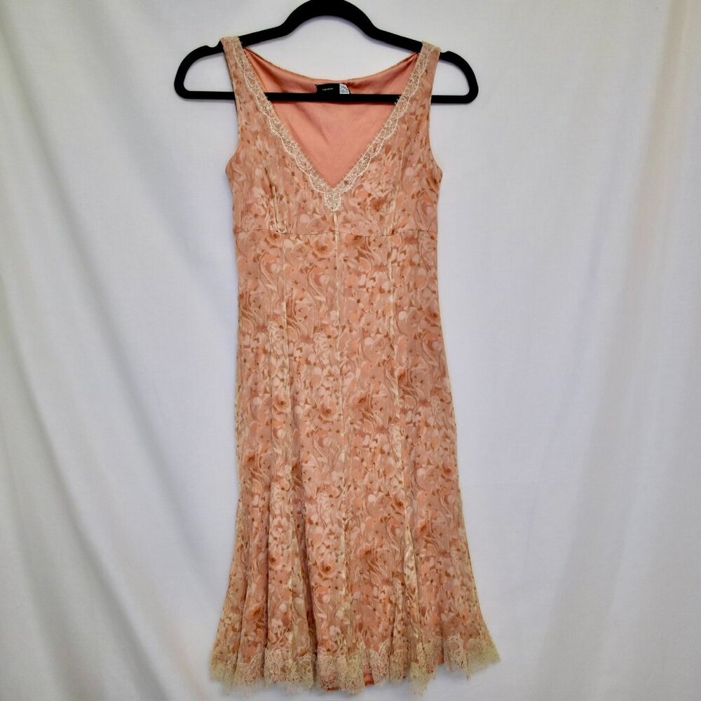 Blush pink floral silk midi dress